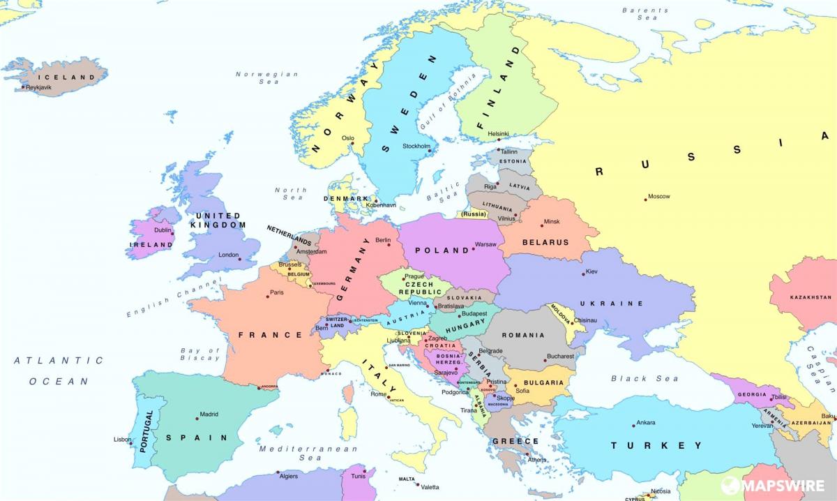 מפה של אירופה מראה אוסטריה